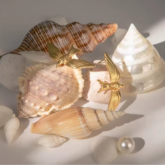 Swallow 18K Gold Stainless Steel Bird Earrings - Picture 10 of 15